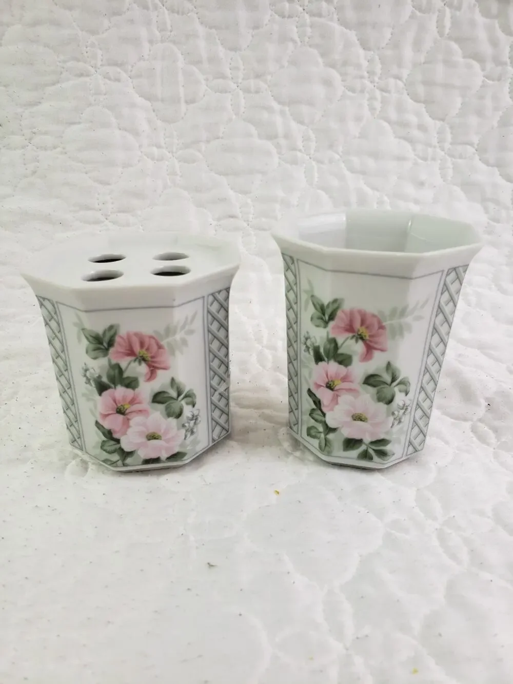 Andre Richard Garden Gazebo Ceramic Toothbrush Holder & Cup 1980s Japan